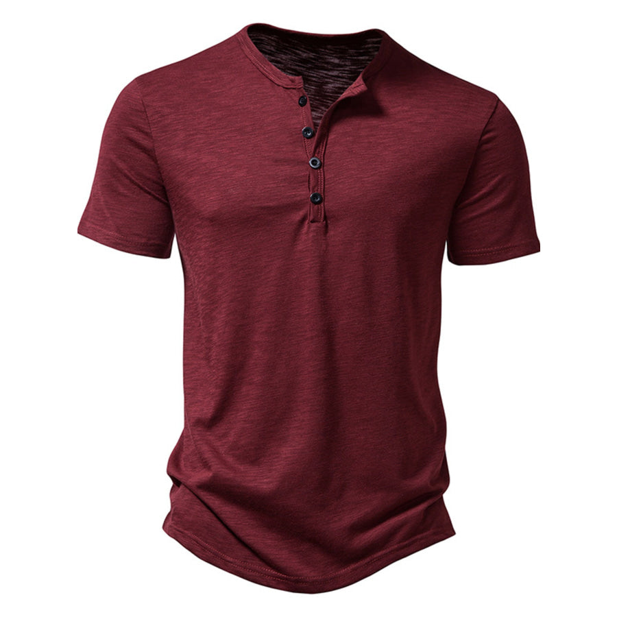 Men’s Casual Button Detail T-Shirt Burgundy / S Apparel and Accessories