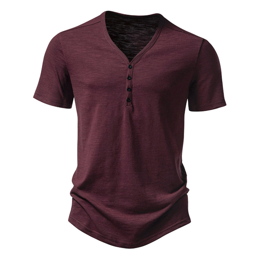 Men’s Casual Button Detail T-Shirt Burgundy / S Apparel and Accessories