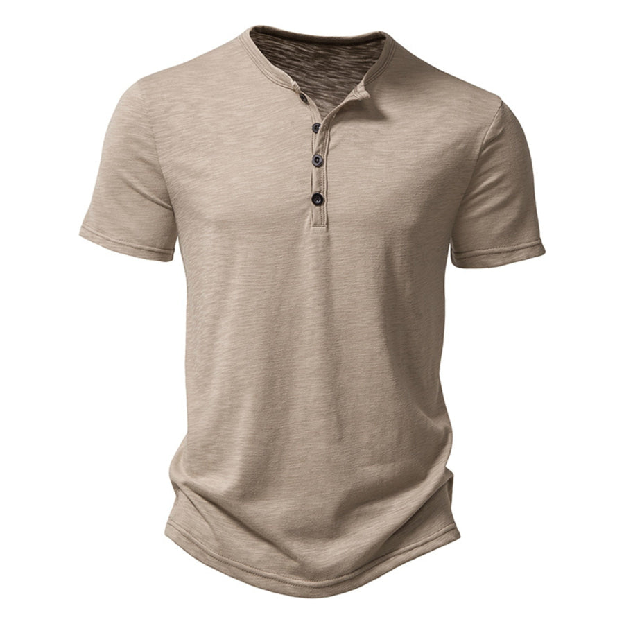 Men’s Casual Button Detail T-Shirt Khaki / S Apparel and Accessories