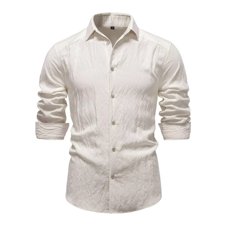 Men’s Casual Button Up Long Sleeve Shirt Apricot / S Apparel and Accessories