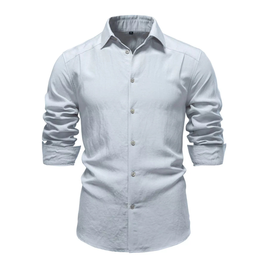 Men’s Casual Button Up Long Sleeve Shirt Gray Green / S Apparel and Accessories