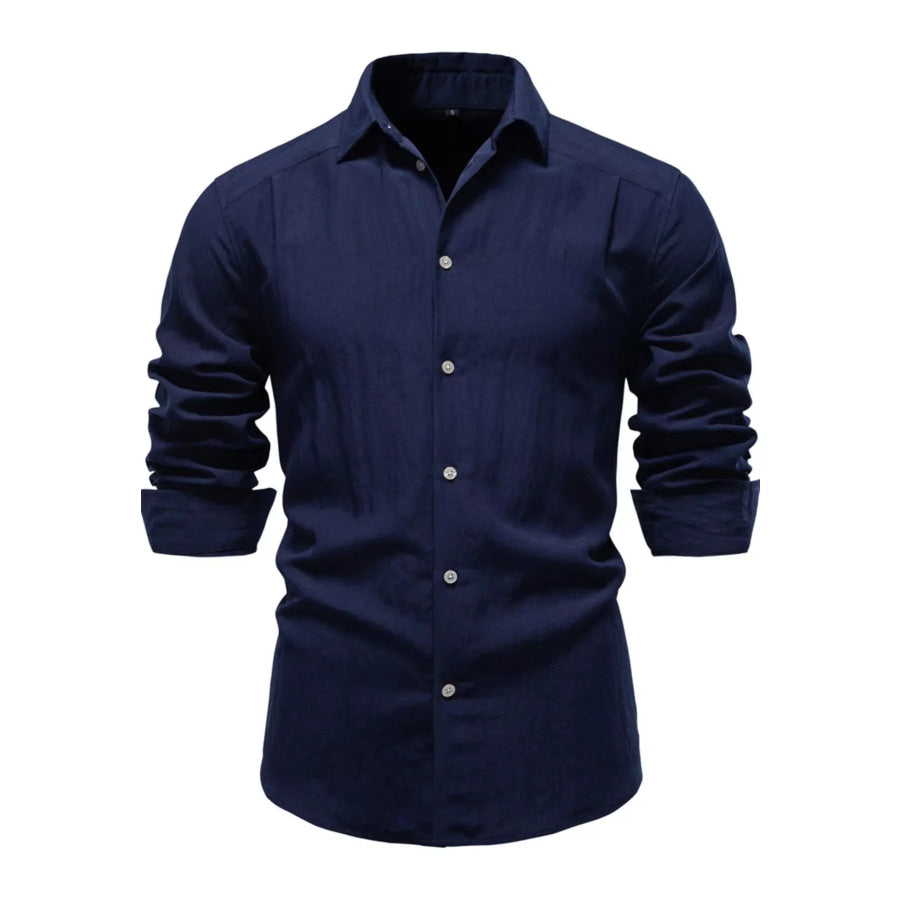 Men’s Casual Button Up Long Sleeve Shirt Navy Blue / S Apparel and Accessories