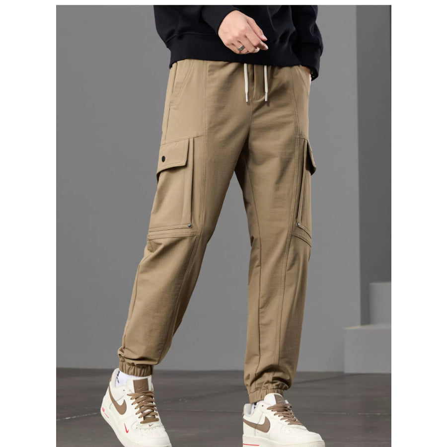Men’s Casual Cargo Pants with Drawstring Waist Khaki / 28 Apparel and Accessories