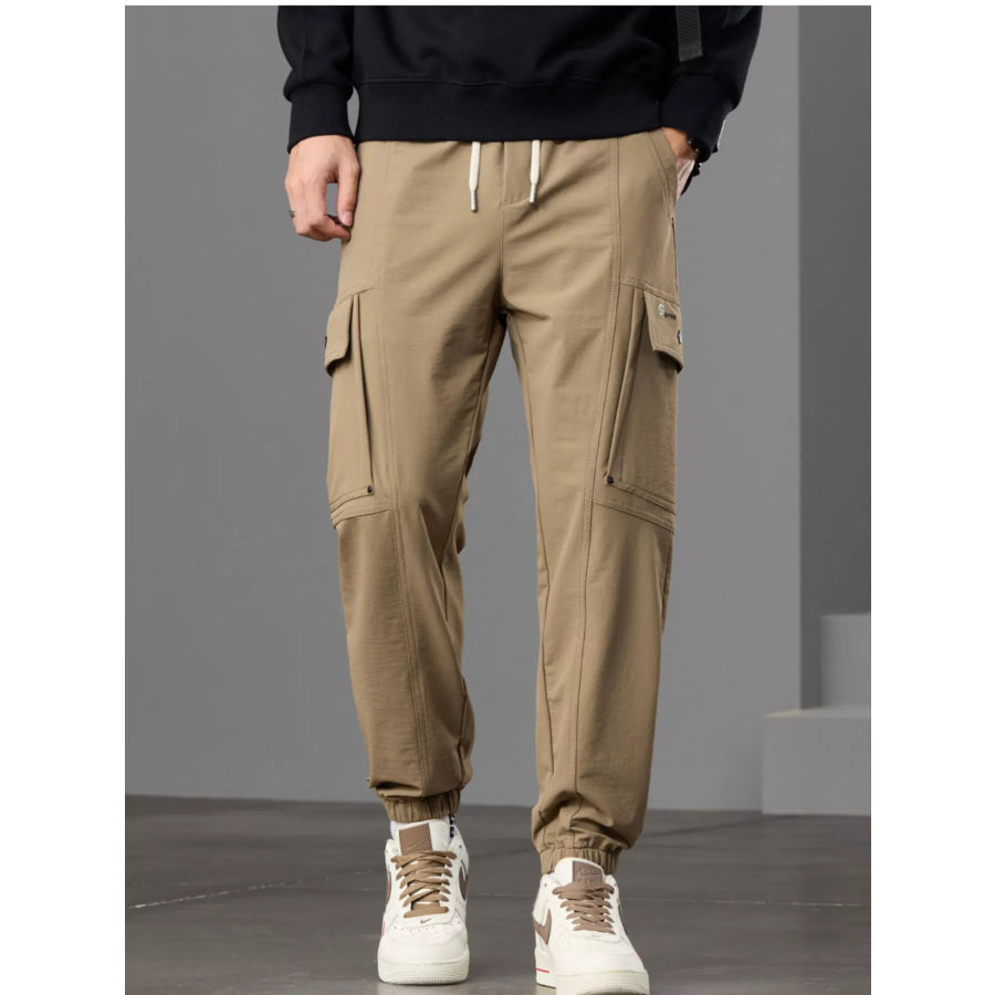 Men’s Casual Cargo Pants with Drawstring Waist Khaki / 28 Apparel and Accessories
