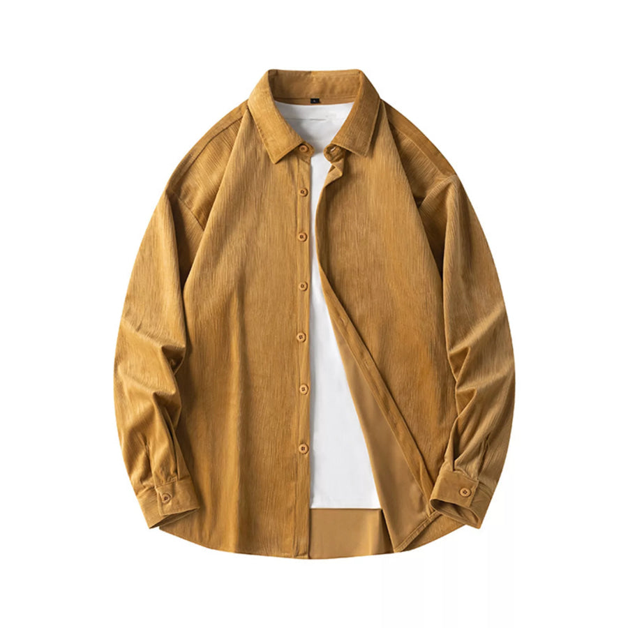 Men’s Casual Corduroy Button-Down Shirt Yellow / M Apparel and Accessories