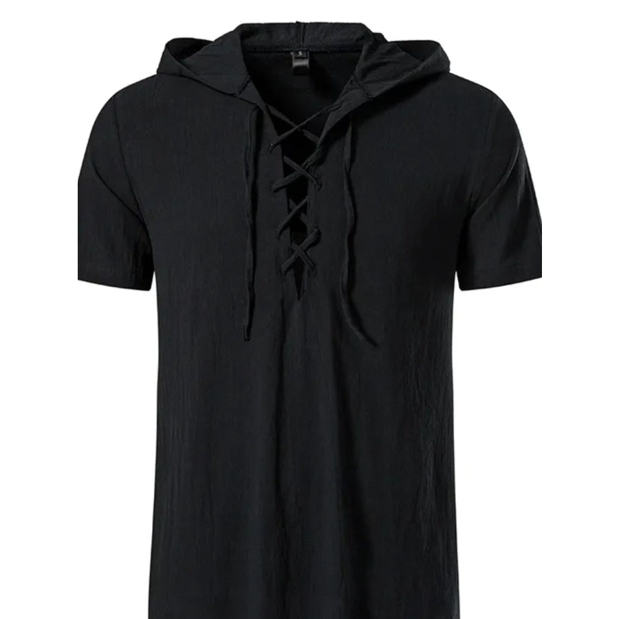 Men’s Casual Lace-Up Hooded Top Black / S Apparel and Accessories