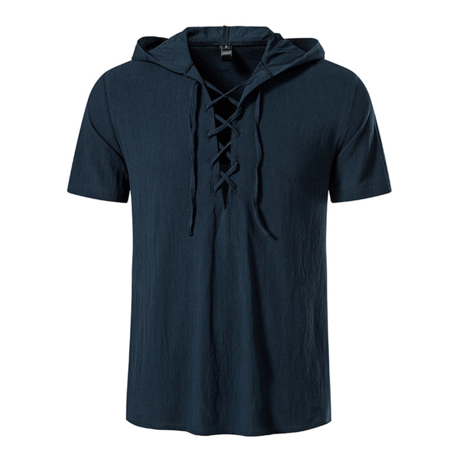 Men’s Casual Lace-Up Hooded Top Navy / S Apparel and Accessories