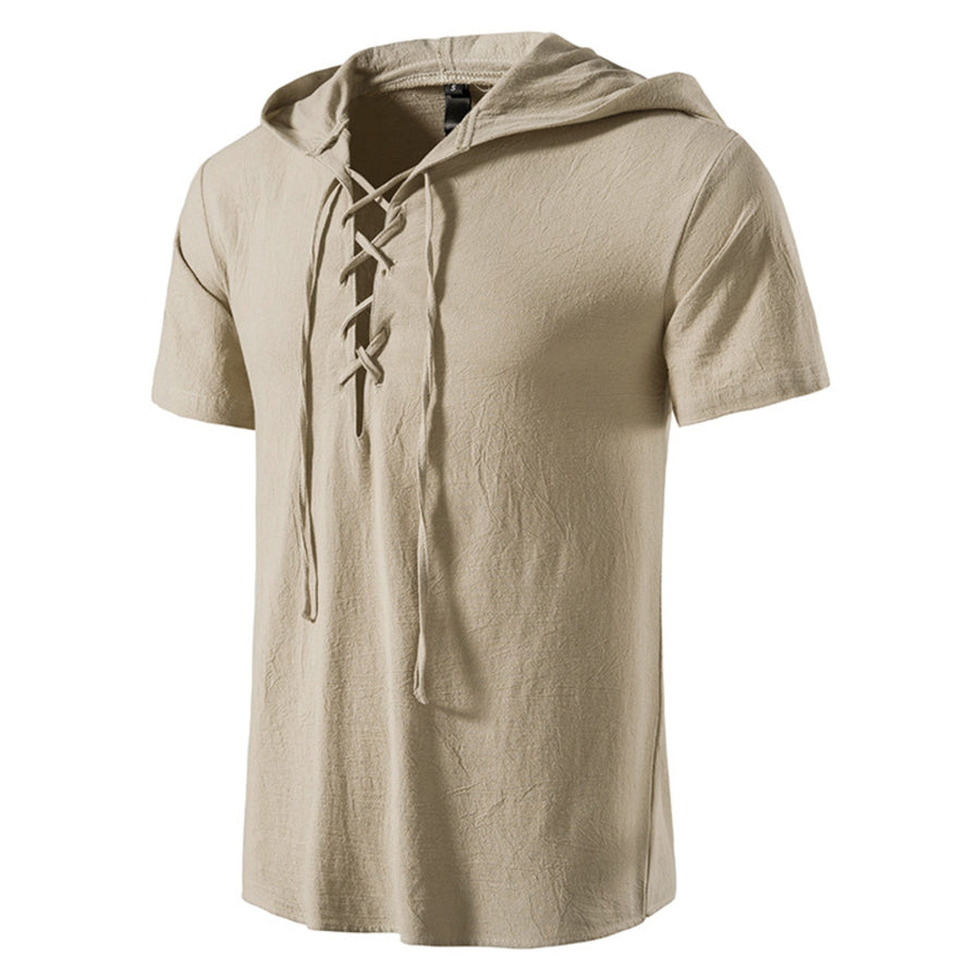 Men’s Casual Lace-Up Hooded Top Sage / S Apparel and Accessories