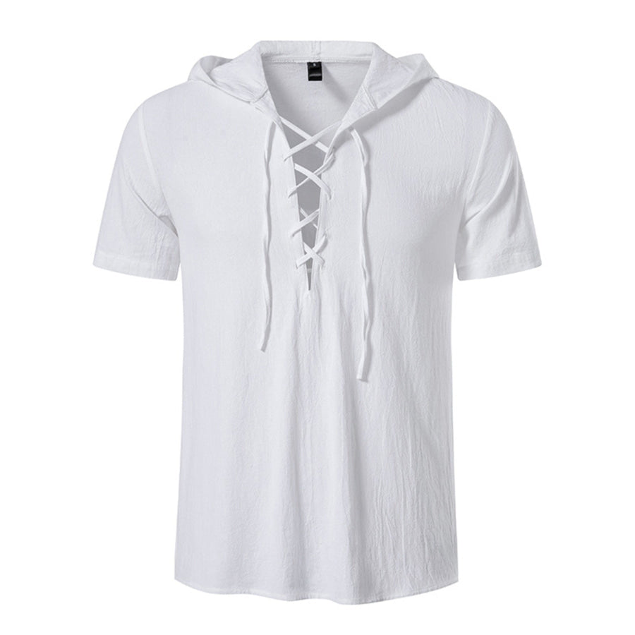 Men’s Casual Lace-Up Hooded Top White / S Apparel and Accessories