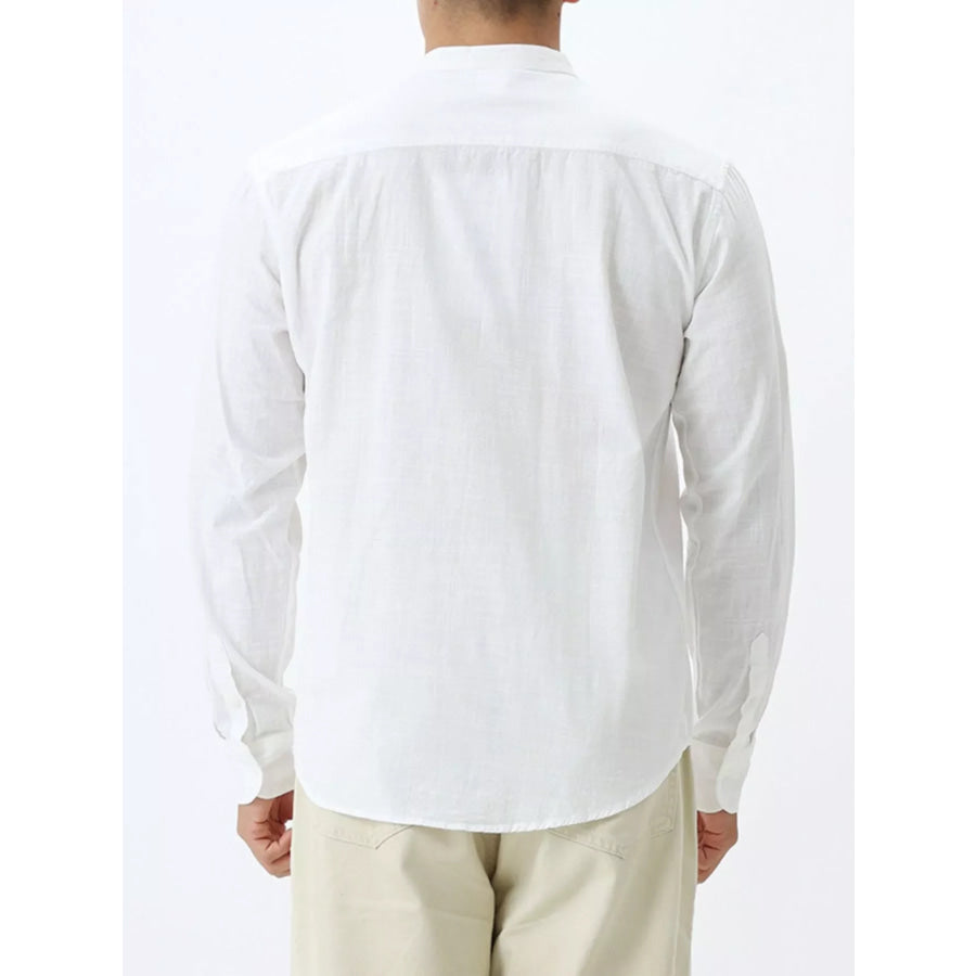 Men’s Casual Mandarin Collar Long Sleeve Shirt Apparel and Accessories