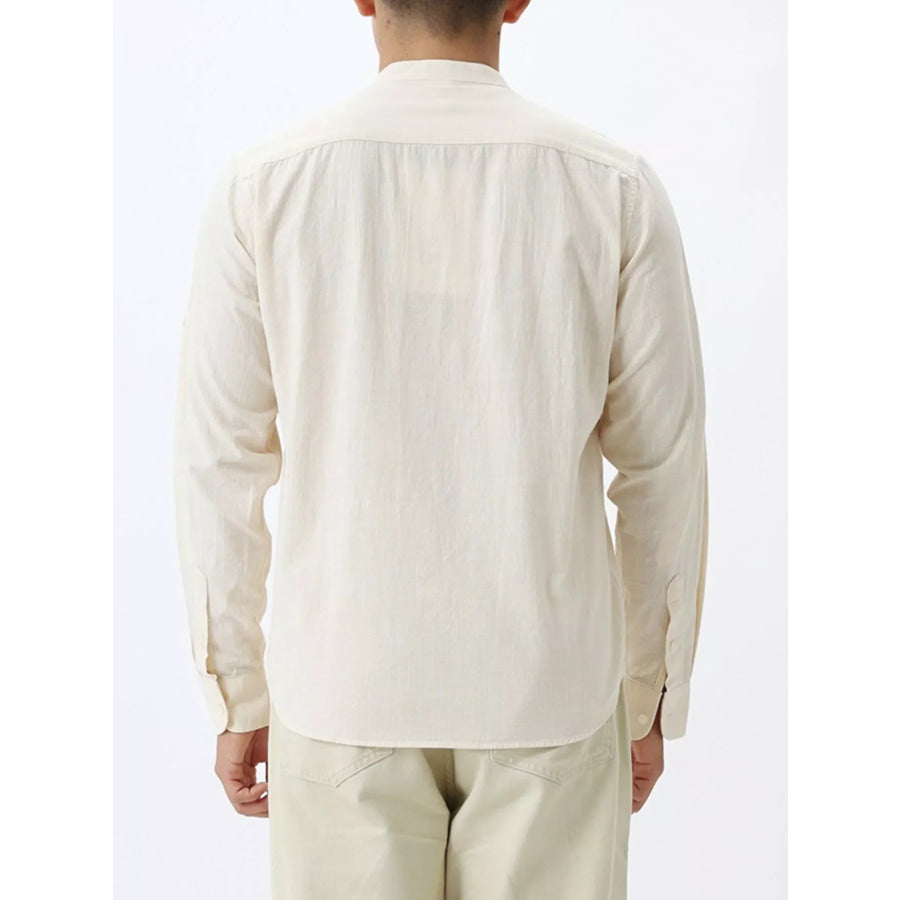 Men’s Casual Mandarin Collar Long Sleeve Shirt Apparel and Accessories
