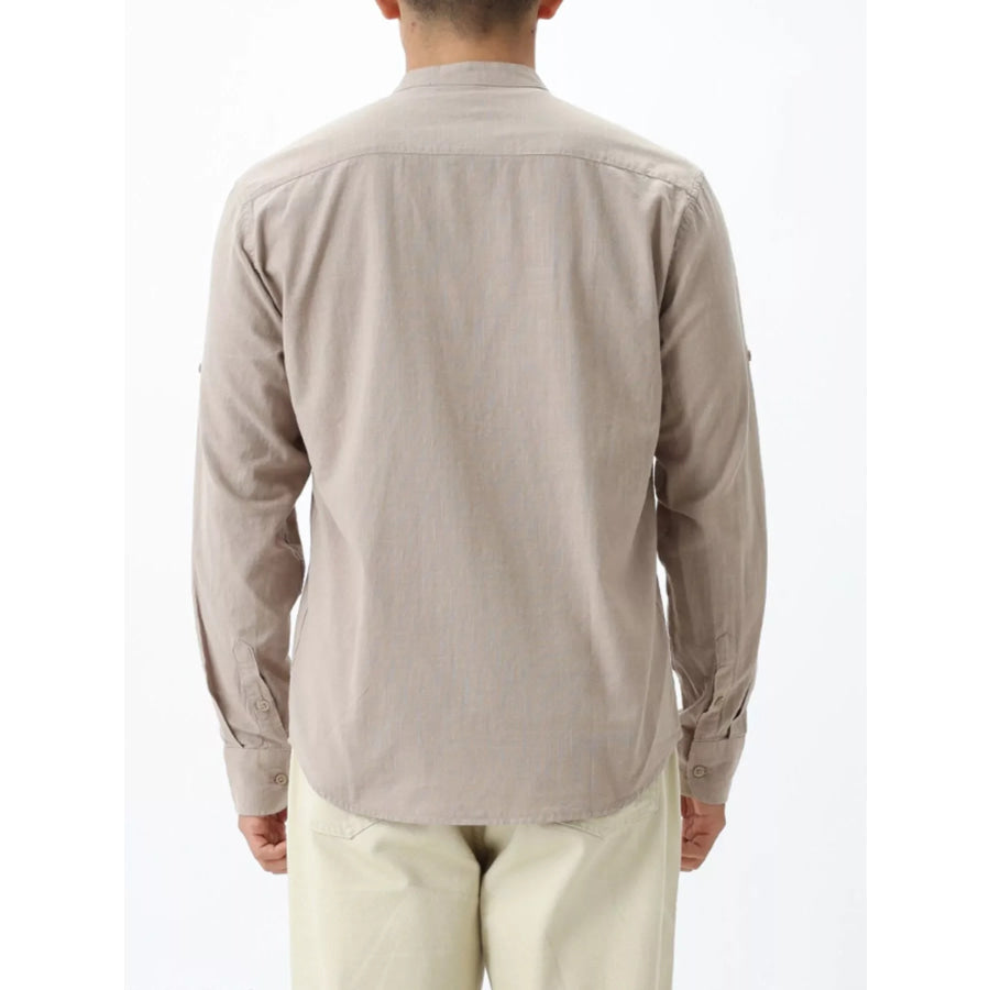 Men’s Casual Mandarin Collar Long Sleeve Shirt Apparel and Accessories