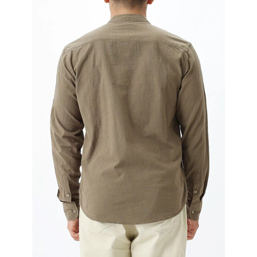 Men’s Casual Mandarin Collar Long Sleeve Shirt Apparel and Accessories