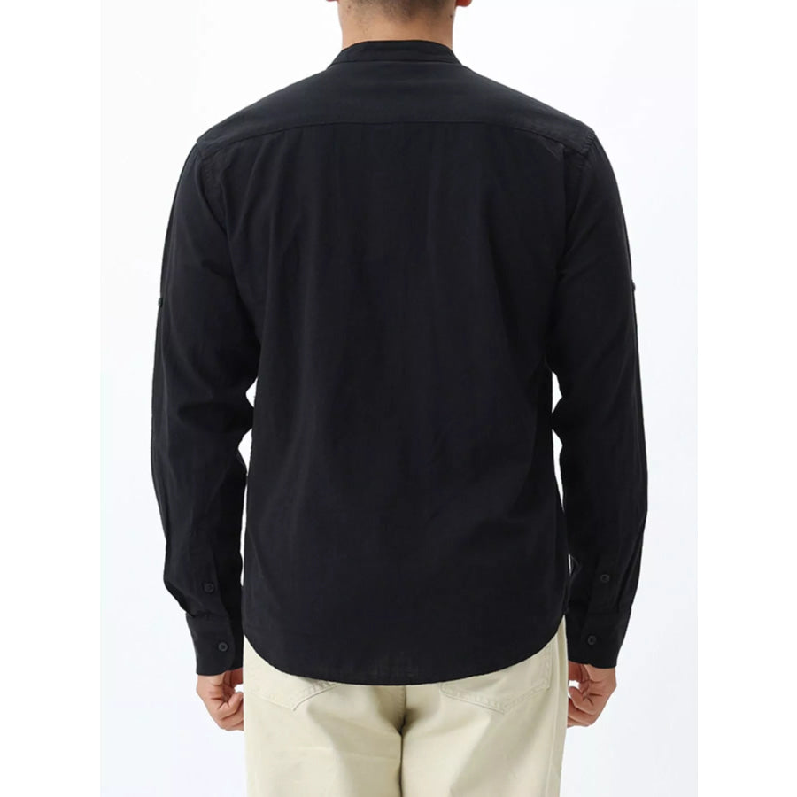 Men’s Casual Mandarin Collar Long Sleeve Shirt Apparel and Accessories