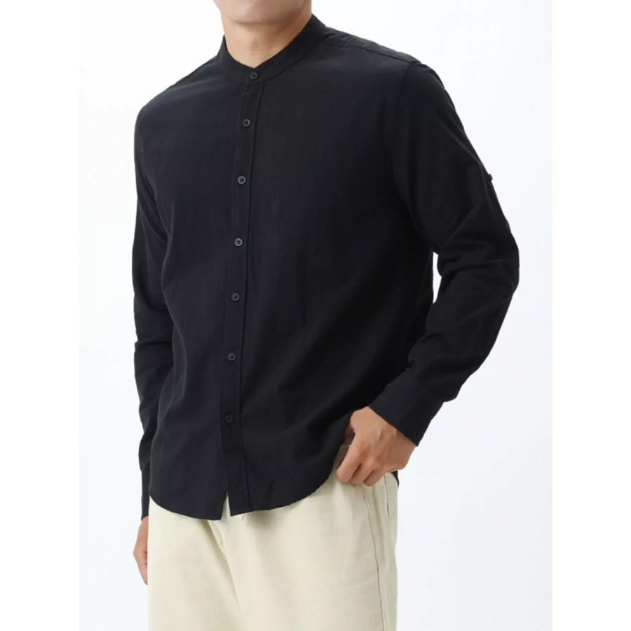 Men’s Casual Mandarin Collar Long Sleeve Shirt Black / M Apparel and Accessories