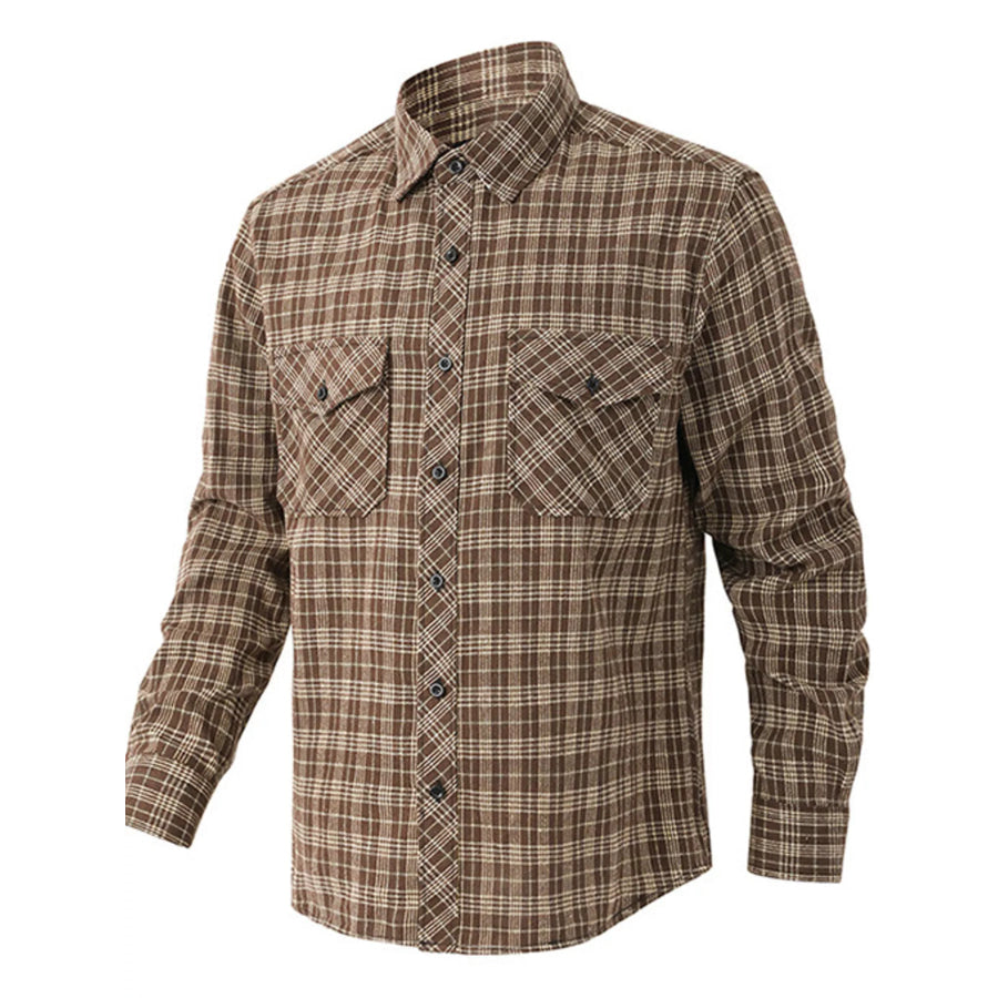 Men’s Casual Plaid Long Sleeve Shirt Apparel and Accessories