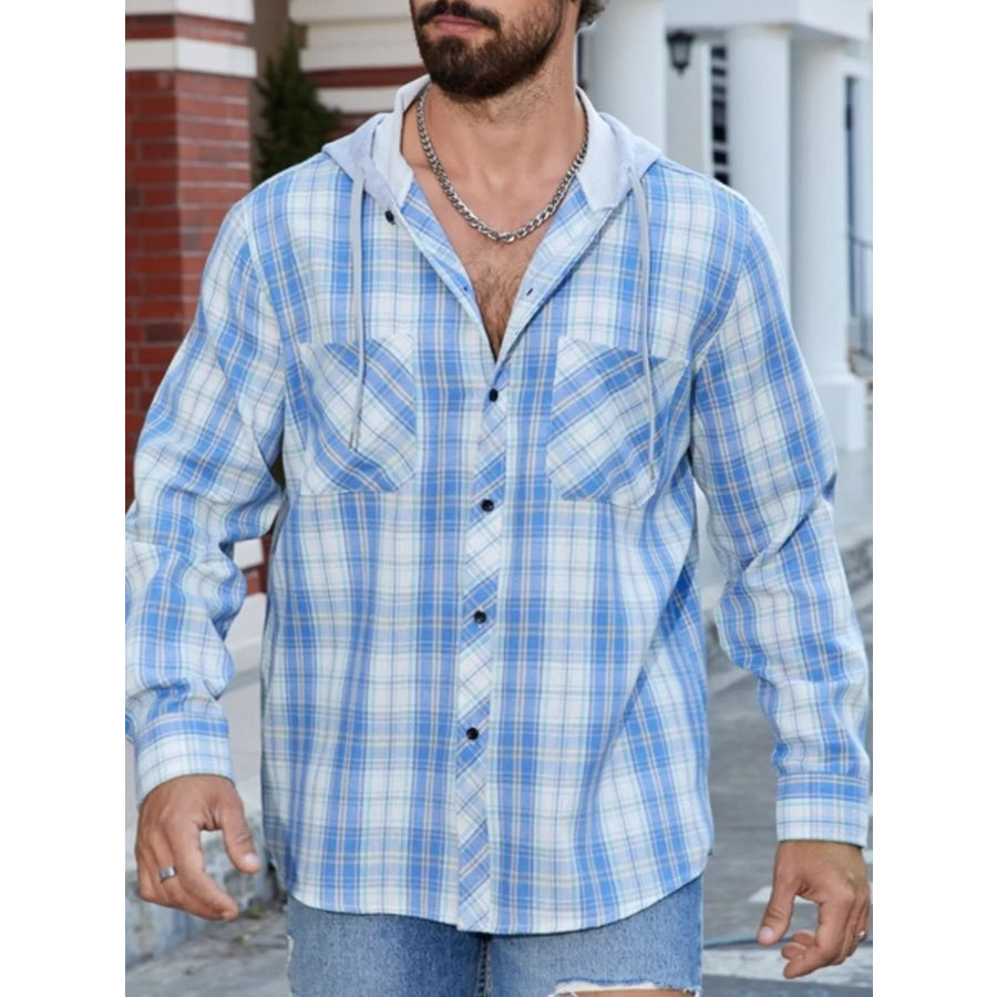 Men’s Casual Plaid Long Sleeve Shirt Light Blue / S Apparel and Accessories