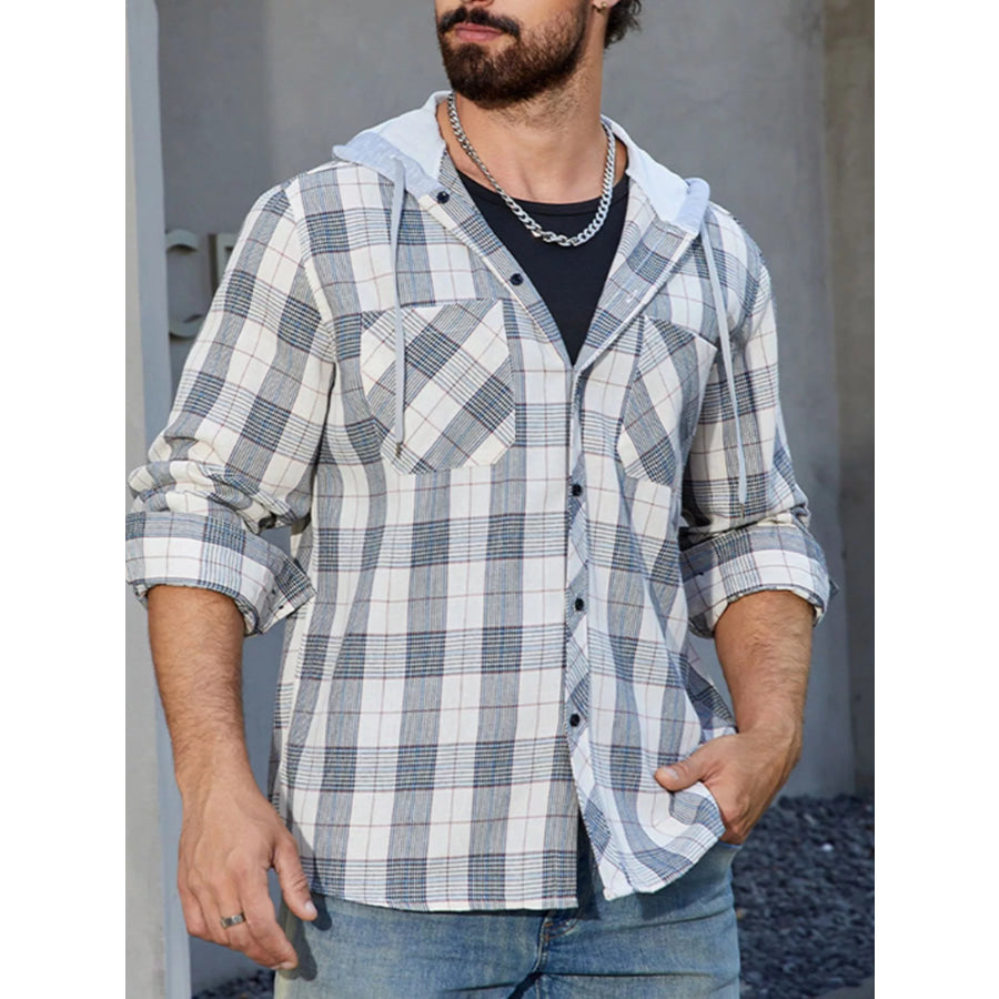 Men’s Casual Plaid Long Sleeve Shirt Light Gray / S Apparel and Accessories