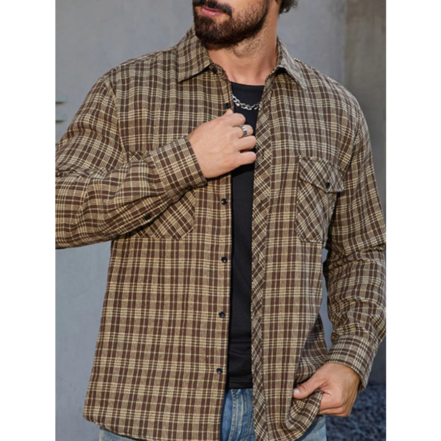 Men’s Casual Plaid Long Sleeve Shirt Yellow / S Apparel and Accessories