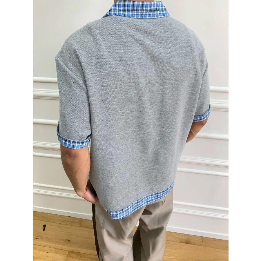 Men’s Casual Polo Shirt with Plaid Collar Apparel and Accessories