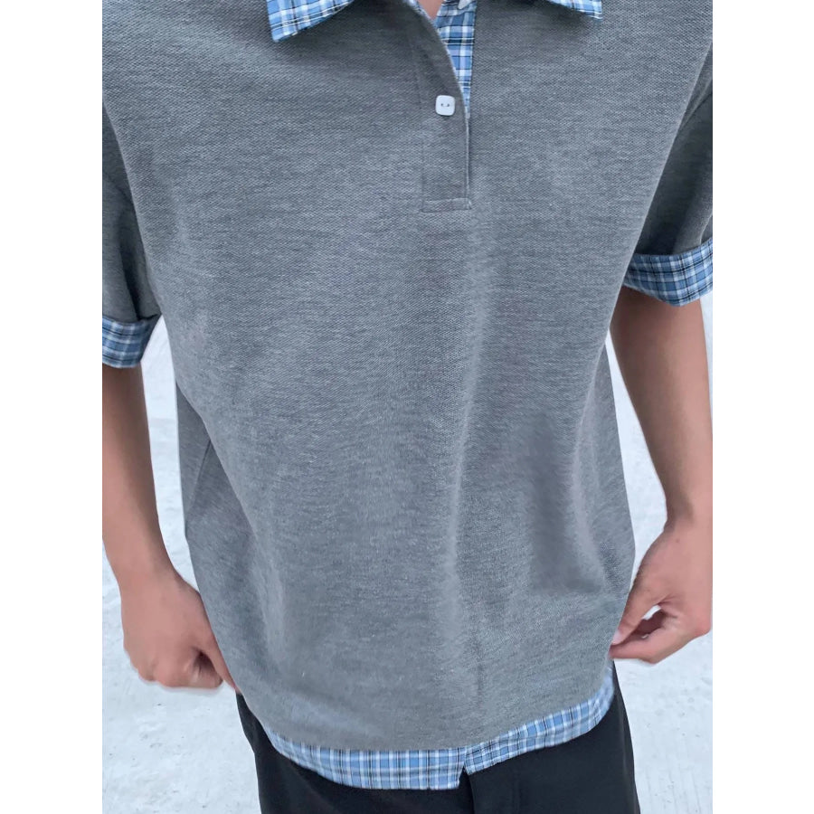 Men’s Casual Polo Shirt with Plaid Collar Apparel and Accessories