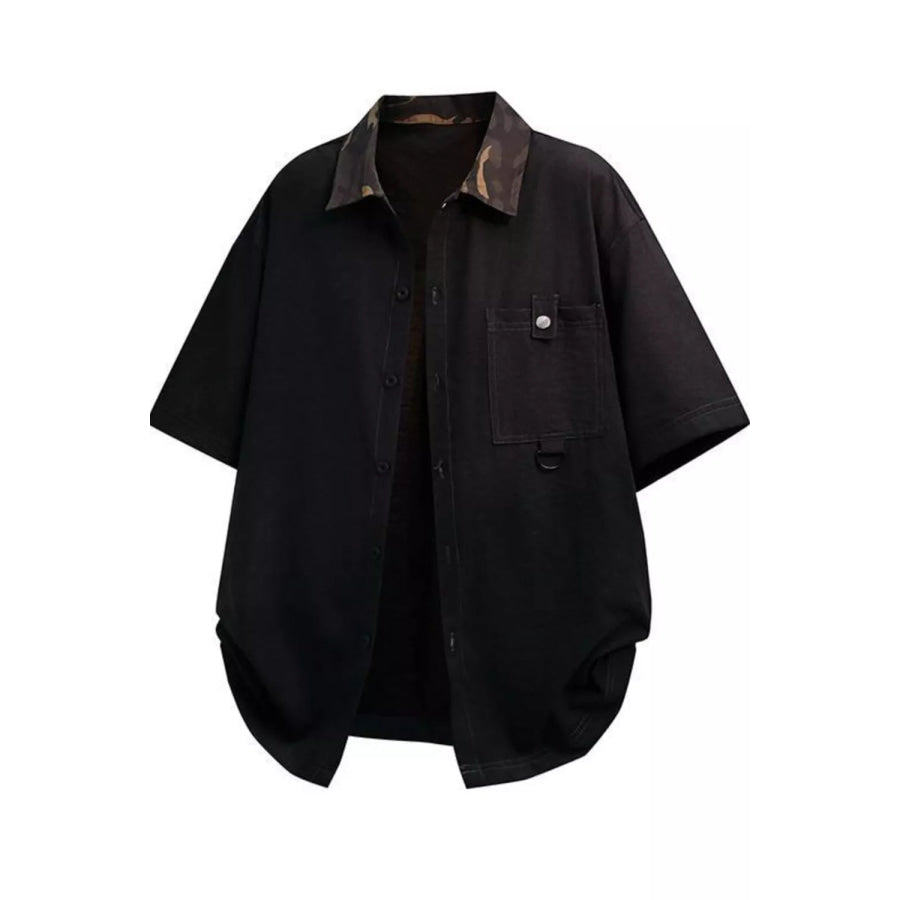 Men’s Casual Short Sleeve Button-Down Shirt Black / S Apparel and Accessories