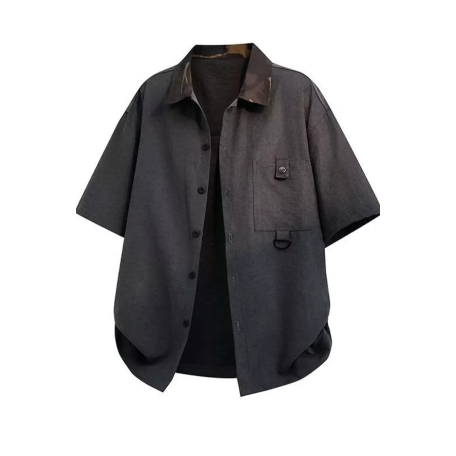 Men’s Casual Short Sleeve Button-Down Shirt Dark Gray / S Apparel and Accessories