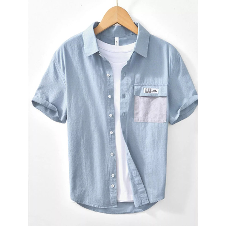 Men’s Casual Short-Sleeve Button-Down Shirt Gray Blue / M Apparel and Accessories