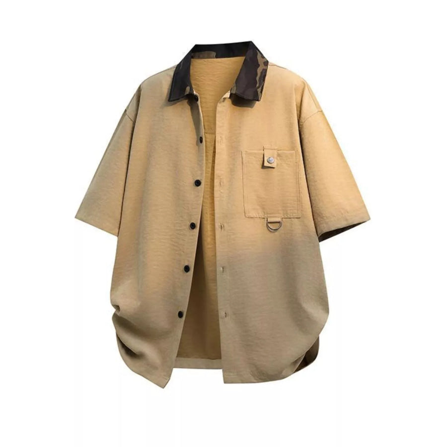 Men’s Casual Short Sleeve Button-Down Shirt Khaki / S Apparel and Accessories