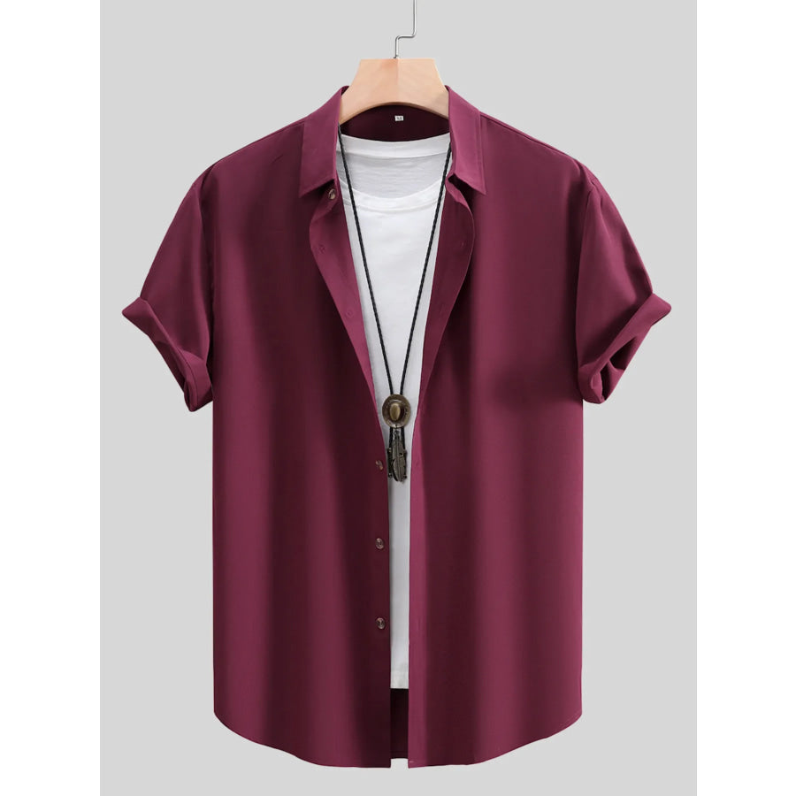 Men’s Casual Short-Sleeve Shirt Burgundy / S Apparel and Accessories
