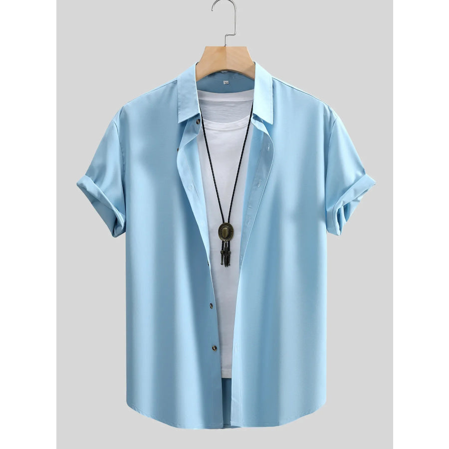 Men’s Casual Short-Sleeve Shirt Pastel Blue / S Apparel and Accessories