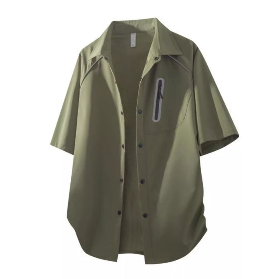 Men’s Casual Short Sleeve Zipper Pocket Shirt Army Green / S Apparel and Accessories