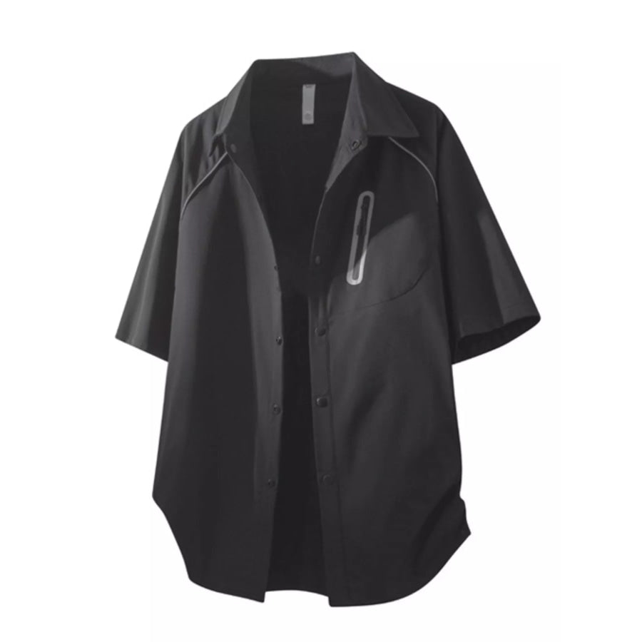 Men’s Casual Short Sleeve Zipper Pocket Shirt Black / S Apparel and Accessories