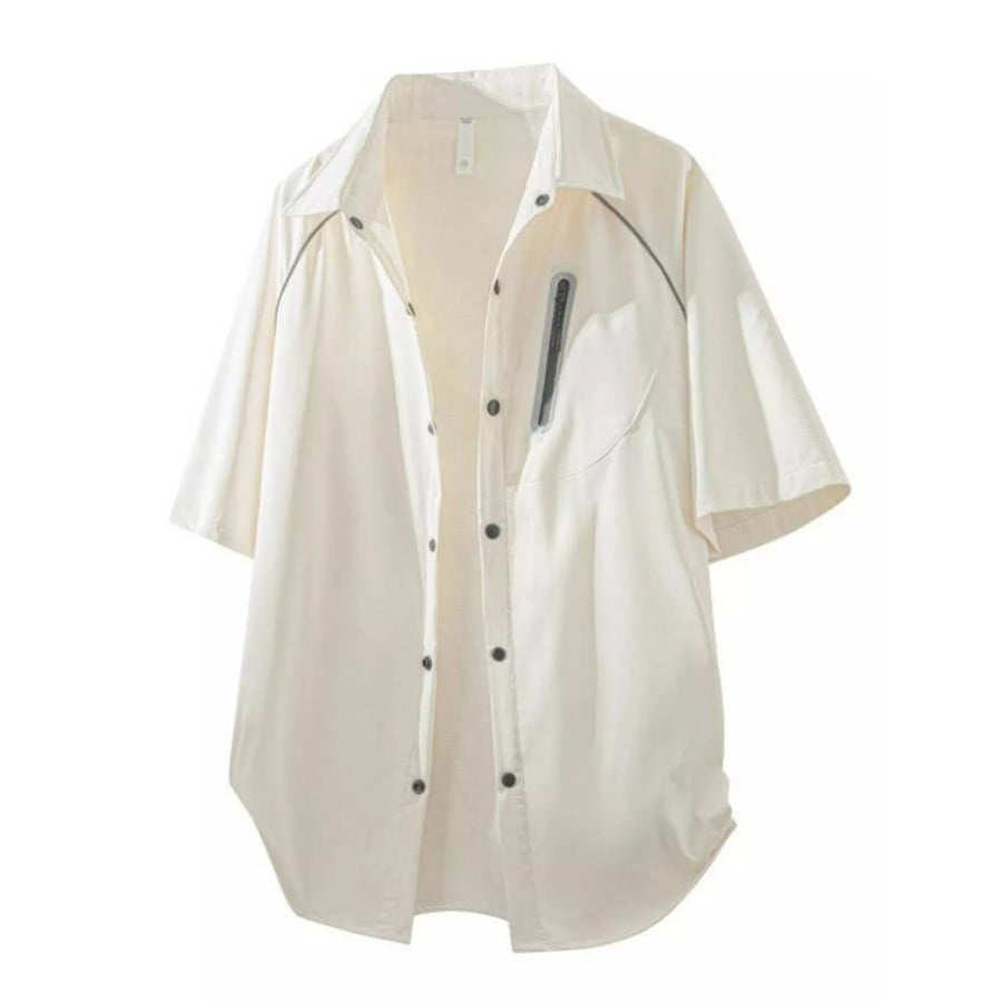 Men’s Casual Short Sleeve Zipper Pocket Shirt Cream / S Apparel and Accessories