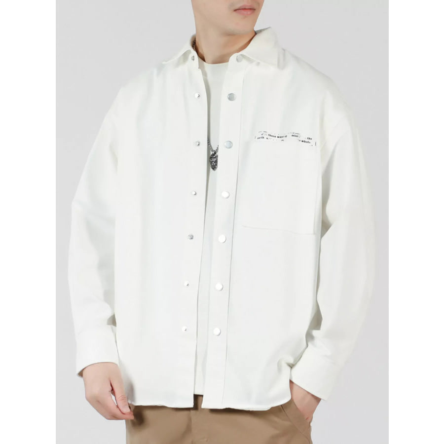 Men’s Casual Solid Color Long Sleeve Snap-Down Shirt Apparel and Accessories
