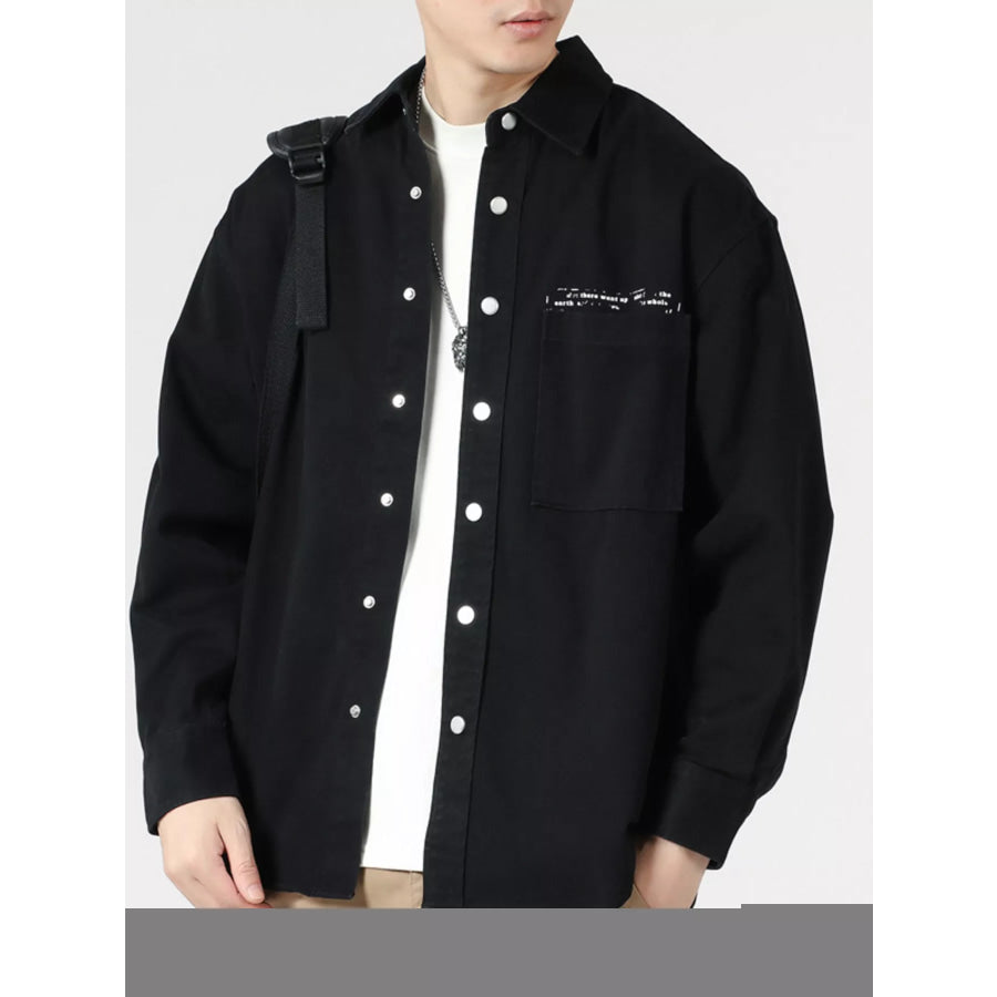 Men’s Casual Solid Color Long Sleeve Snap-Down Shirt Black / M Apparel and Accessories