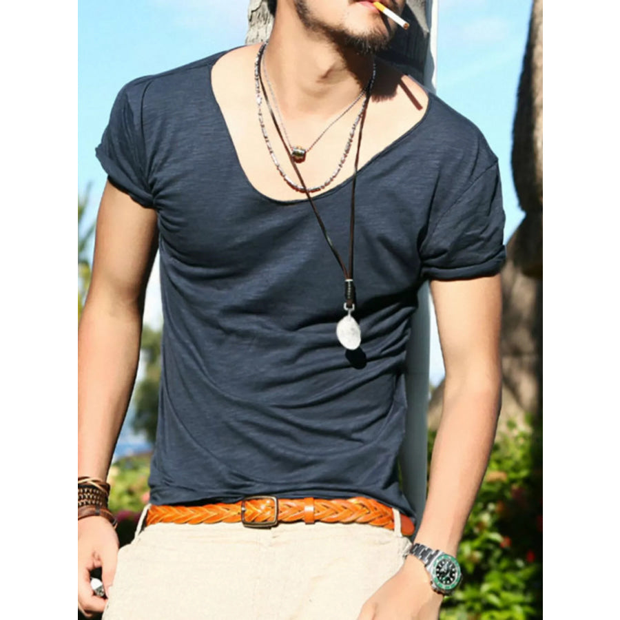 Men’s Casual Solid Color Short Sleeve T-Shirt Beautiful Blue / S Apparel and Accessories