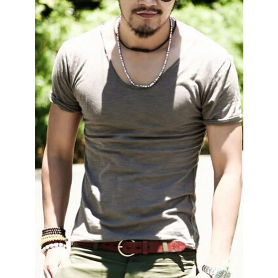 Men’s Casual Solid Color Short Sleeve T-Shirt Khakis / S Apparel and Accessories