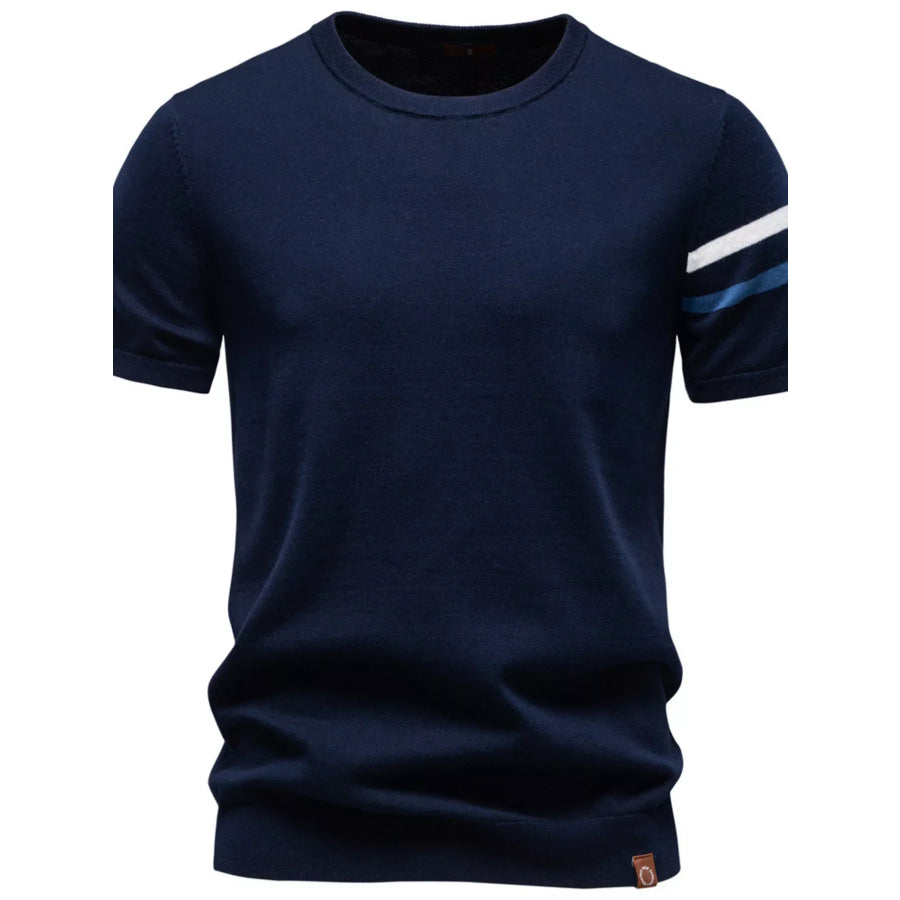 Men’s Casual Striped Sleeve T-Shirt Navy / S Apparel and Accessories