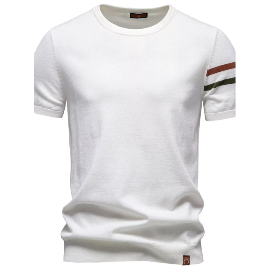 Men’s Casual Striped Sleeve T-Shirt White / S Apparel and Accessories