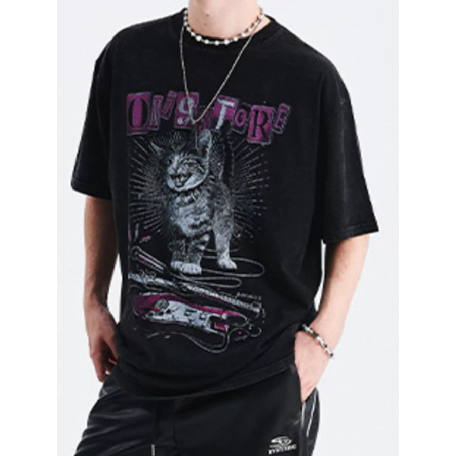 Men’s Cat Graphic Oversized T-Shirt Apparel and Accessories