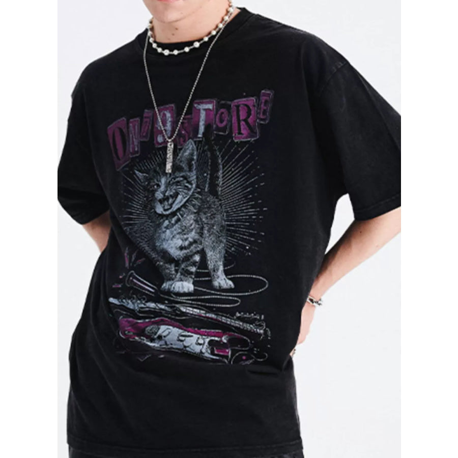 Men’s Cat Graphic Oversized T-Shirt Apparel and Accessories