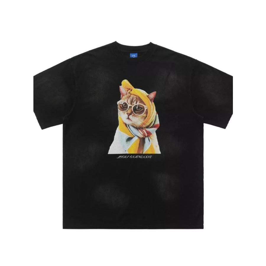 Men’s Cat Graphic Round Neck T-Shirt Apparel and Accessories
