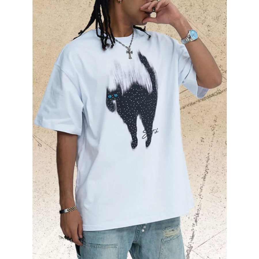 Men’s Cat Graphic Short Sleeve T-Shirt Apparel and Accessories