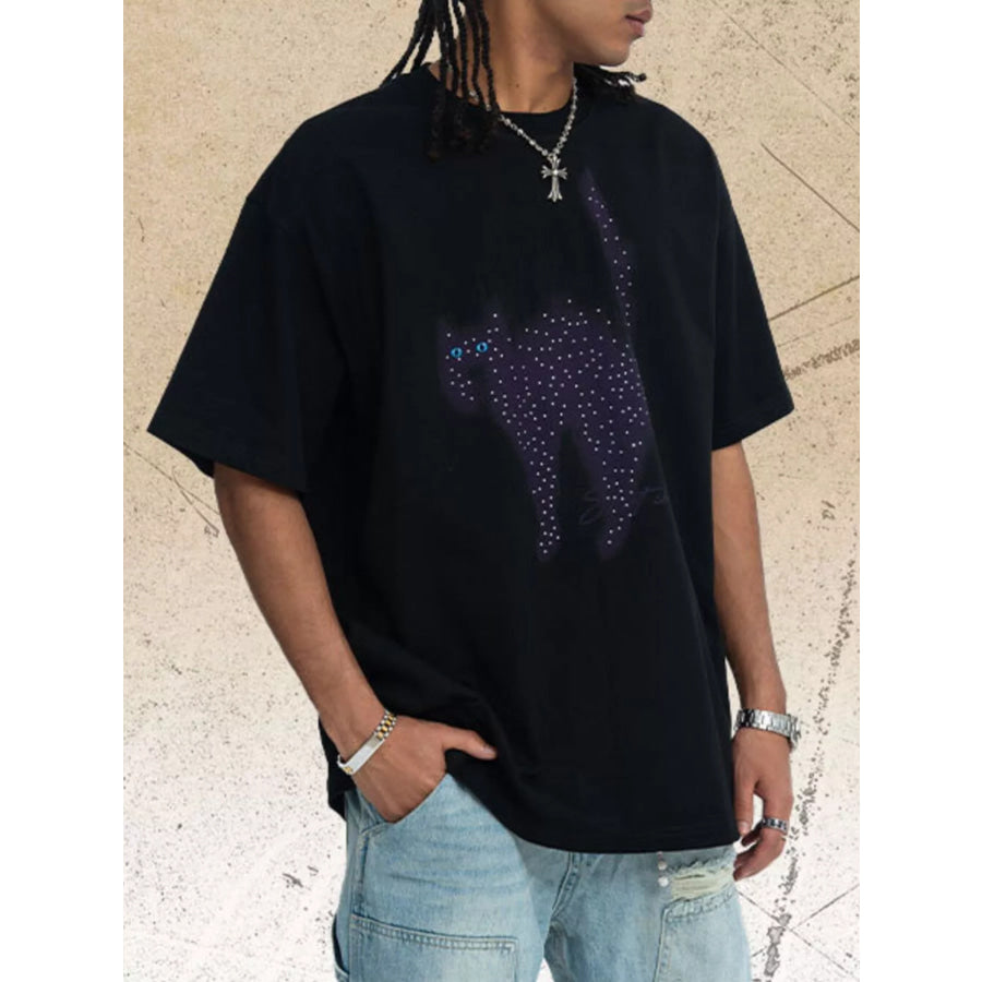 Men’s Cat Graphic Short Sleeve T-Shirt Black / S Apparel and Accessories