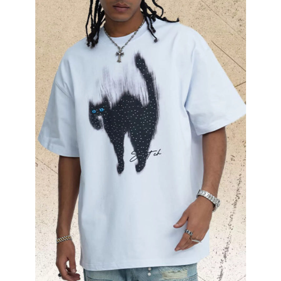 Men’s Cat Graphic Short Sleeve T-Shirt White / S Apparel and Accessories