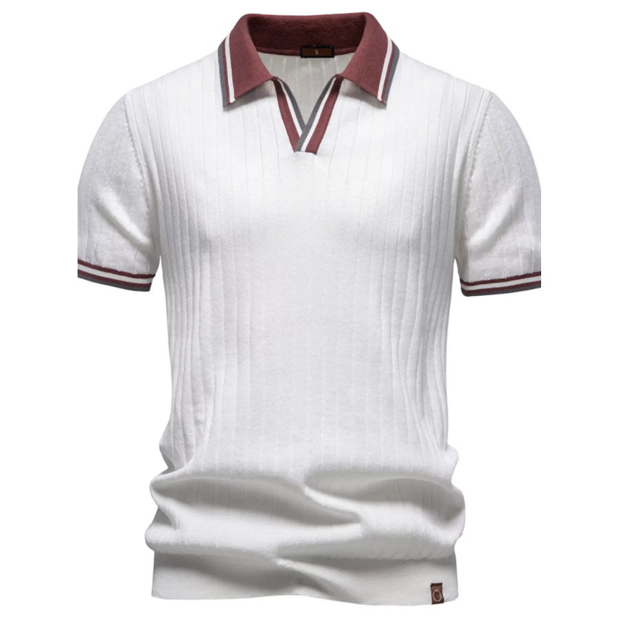 Men’s Classic Ribbed Knit Short Sleeve Polo Apricot / S Apparel and Accessories