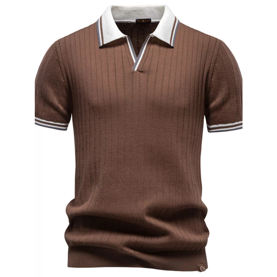 Men’s Classic Ribbed Knit Short Sleeve Polo Coffee / S Apparel and Accessories