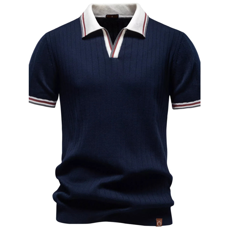 Men’s Classic Ribbed Knit Short Sleeve Polo Navy Blue / S Apparel and Accessories