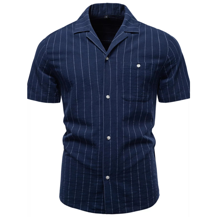Men’s Classic Striped Short-Sleeve Shirt Navy Blue / M Apparel and Accessories